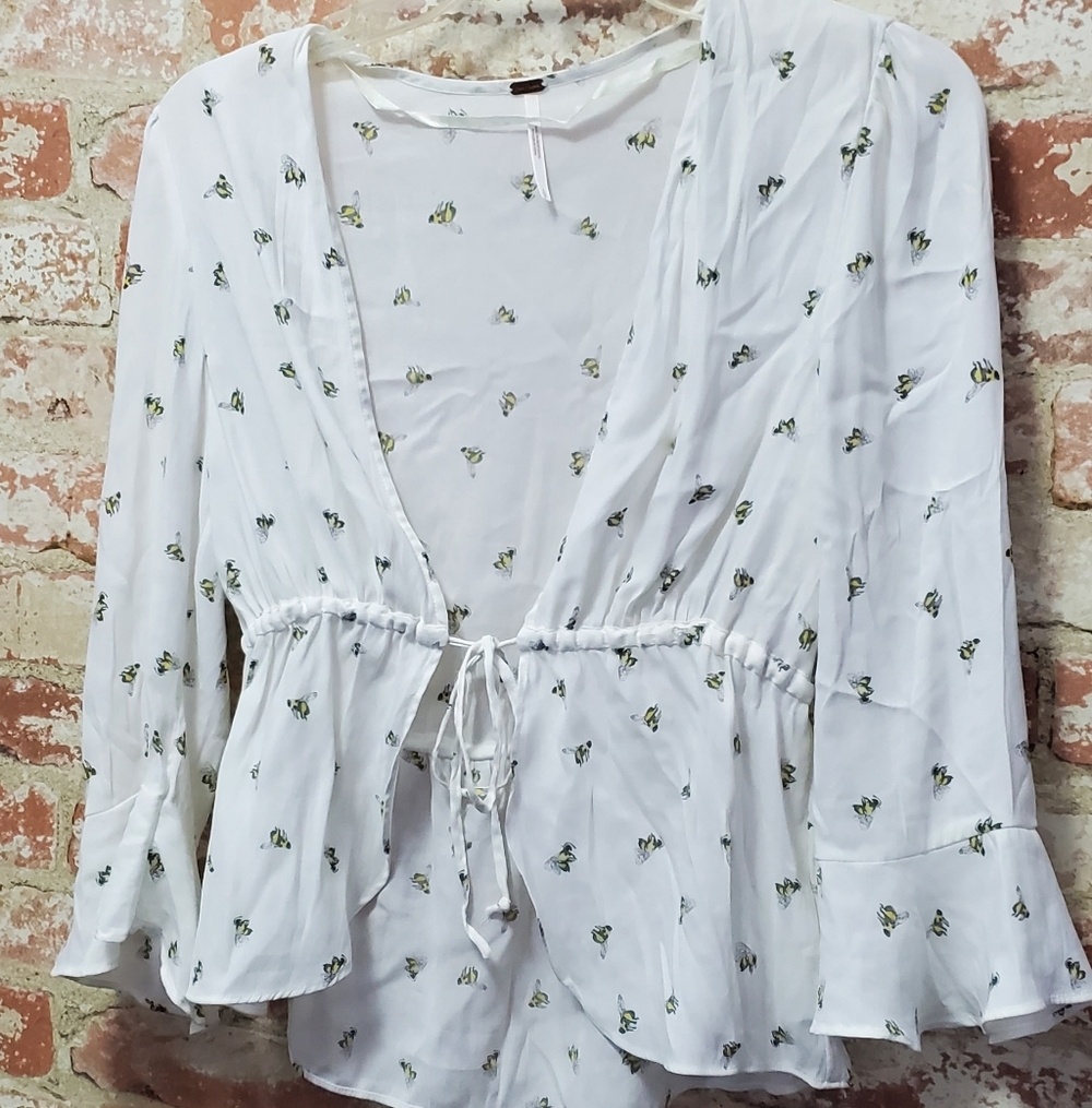 Free People Bee Tie Front White Women's Top Blouse